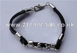 SSB03 8 inches 304 stainless steel & black leather fashion bracelet
