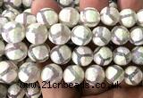 CAA6188 12mm faceted round AB-Color electroplated Tibetan Agate beads