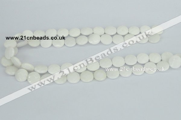 CAA01 15.5 inches 14mm faceted coin white agate gemstone beads