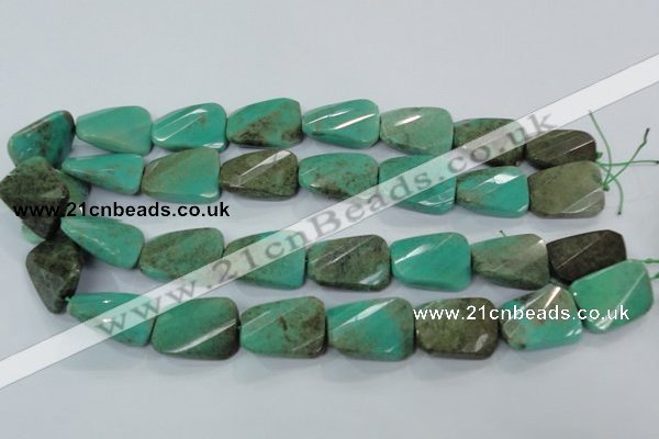 CAA100 15.5 inches 15*20mm faceted & twisted rectangle grass agate beads