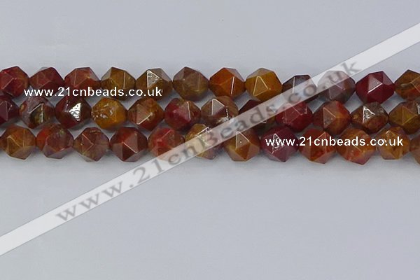 CAA1003 15.5 inches 12mm faceted nuggets red moss agate beads