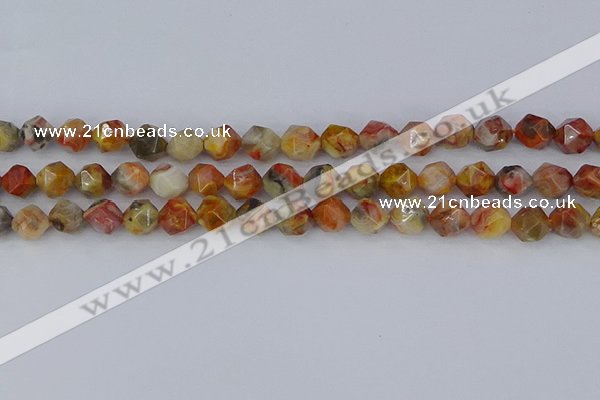 CAA1015 15.5 inches 8mm faceted nuggets red crazy lace agate beads