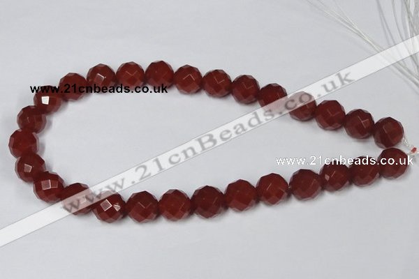 CAA120 15.5 inches 14mm faceted round red agate gemstone beads