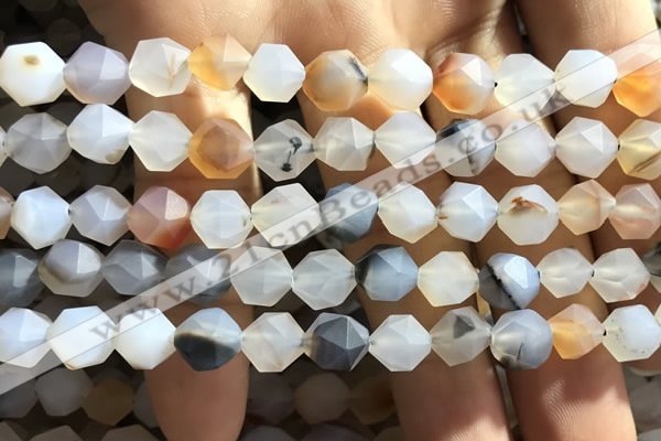 CAA1231 15.5 inches 8mm faceted nuggets matte dendritic agate beads