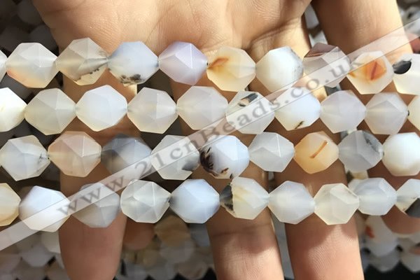 CAA1233 15.5 inches 12mm faceted nuggets matte dendritic agate beads