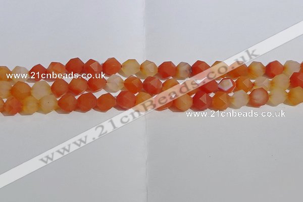 CAA1237 15.5 inches 8mm faceted nuggets matte red agate beads