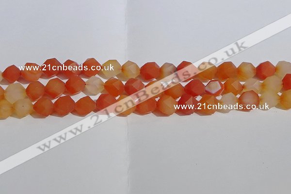 CAA1238 15.5 inches 10mm faceted nuggets matte red agate beads