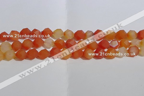 CAA1239 15.5 inches 12mm faceted nuggets matte red agate beads