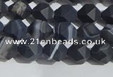 CAA1242 15.5 inches 6mm faceted nuggets matte black line agate beads