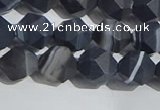 CAA1243 15.5 inches 8mm faceted nuggets matte black line agate beads