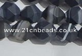 CAA1244 15.5 inches 10mm faceted nuggets matte black line agate beads