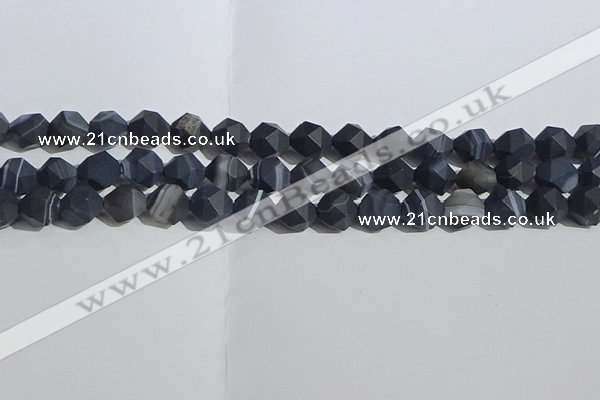 CAA1244 15.5 inches 10mm faceted nuggets matte black line agate beads