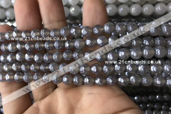 CAA1260 15.5 inches 6mm faceted round AB-color grey agate beads