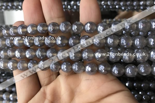 CAA1261 15.5 inches 8mm faceted round AB-color grey agate beads