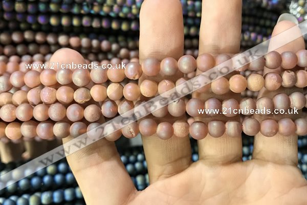 CAA1273 15.5 inches 6mm round matte plated druzy agate beads