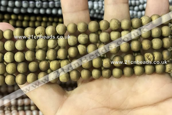 CAA1276 15.5 inches 6mm round matte plated druzy agate beads