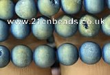 CAA1277 15.5 inches 6mm round matte plated druzy agate beads