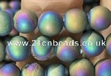 CAA1278 15.5 inches 6mm round matte plated druzy agate beads