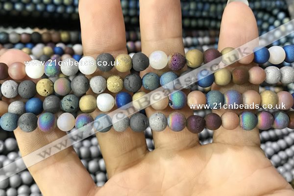 CAA1281 15.5 inches 6mm round matte plated druzy agate beads