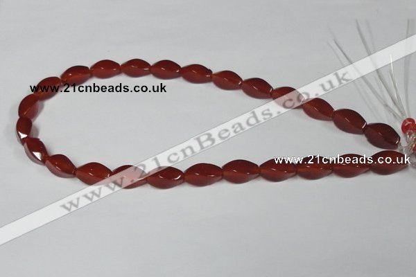 CAA129 15.5 inches 8*16mm twisted rice red agate gemstone beads