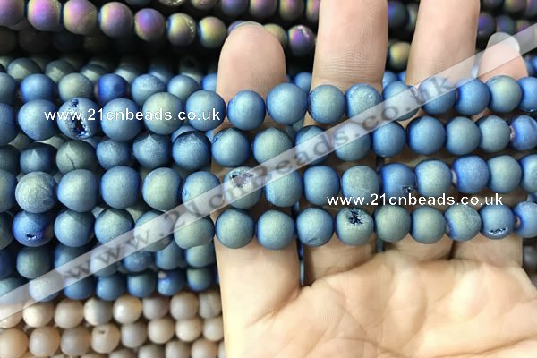 CAA1297 15.5 inches 8mm round matte plated druzy agate beads