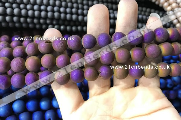 CAA1314 15.5 inches 10mm round matte plated druzy agate beads