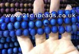 CAA1319 15.5 inches 10mm round matte plated druzy agate beads