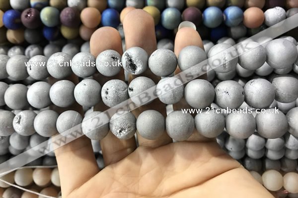 CAA1330 15.5 inches 12mm round matte plated druzy agate beads