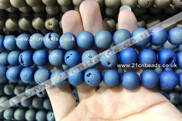 CAA1338 15.5 inches 12mm round matte plated druzy agate beads