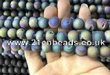 CAA1339 15.5 inches 12mm round matte plated druzy agate beads