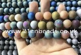CAA1342 15.5 inches 12mm round matte plated druzy agate beads