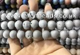 CAA1350 15.5 inches 14mm round matte plated druzy agate beads