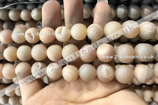 CAA1352 15.5 inches 14mm round matte plated druzy agate beads