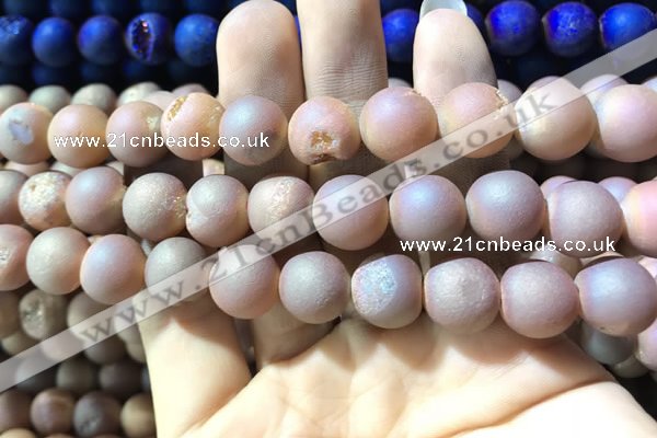 CAA1353 15.5 inches 14mm round matte plated druzy agate beads