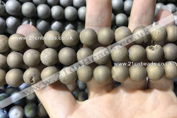 CAA1355 15.5 inches 14mm round matte plated druzy agate beads