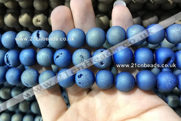 CAA1358 15.5 inches 14mm round matte plated druzy agate beads