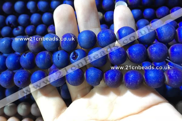 CAA1360 15.5 inches 14mm round matte plated druzy agate beads