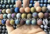 CAA1362 15.5 inches 14mm round matte plated druzy agate beads