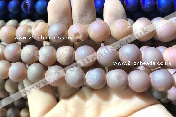 CAA1373 15.5 inches 16mm round matte plated druzy agate beads