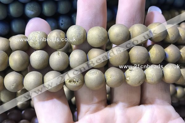 CAA1376 15.5 inches 16mm round matte plated druzy agate beads