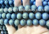 CAA1377 15.5 inches 16mm round matte plated druzy agate beads