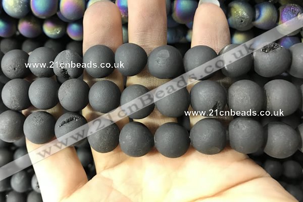 CAA1381 15.5 inches 16mm round matte plated druzy agate beads