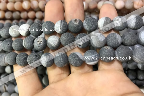 CAA1440 15.5 inches 12mm round matte druzy agate beads