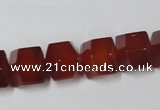 CAA146 15.5 inches 12*14mm faceted cube red agate gemstone beads