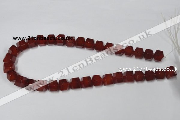 CAA146 15.5 inches 12*14mm faceted cube red agate gemstone beads