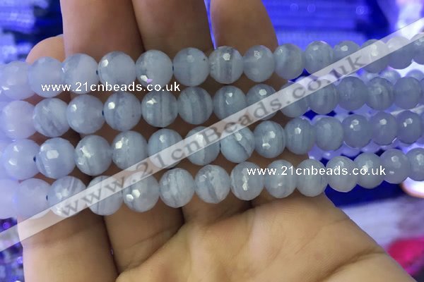 CAA1461 15.5 inches 8mm faceted round blue lace agate beads