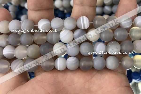 CAA1473 15.5 inches 12mm round matte banded agate beads wholesale