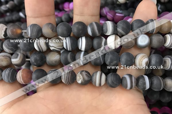 CAA1482 15.5 inches 10mm round matte banded agate beads wholesale