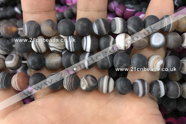 CAA1483 15.5 inches 12mm round matte banded agate beads wholesale