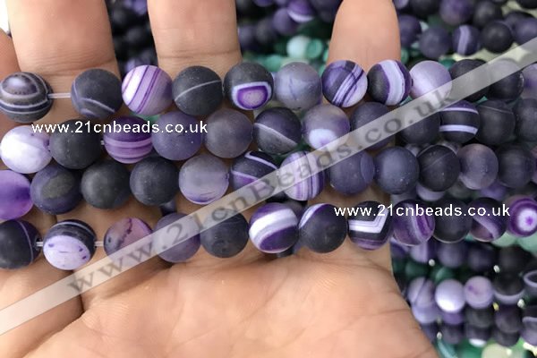 CAA1497 15.5 inches 10mm round matte banded agate beads wholesale